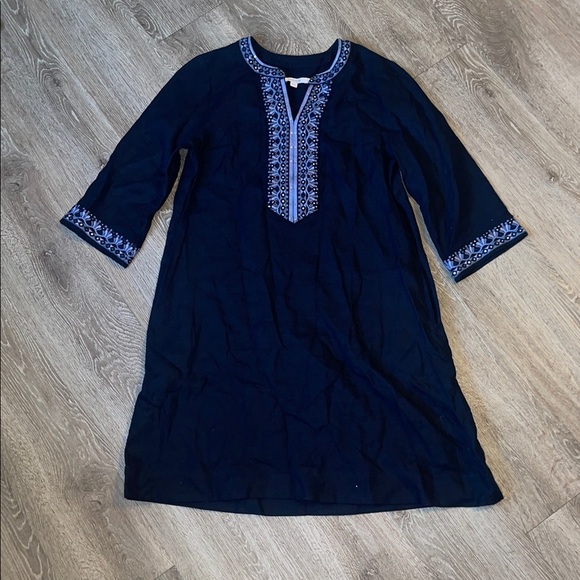 Chico’s casual Navy Blue Embellished Beaded Linen Dress size 8 - Picture 2 of 8